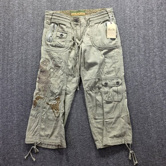 Miss Me Pants Womens Small Green Cargo Capri Embroidered Horse Western Boho - Picture 2 of 12